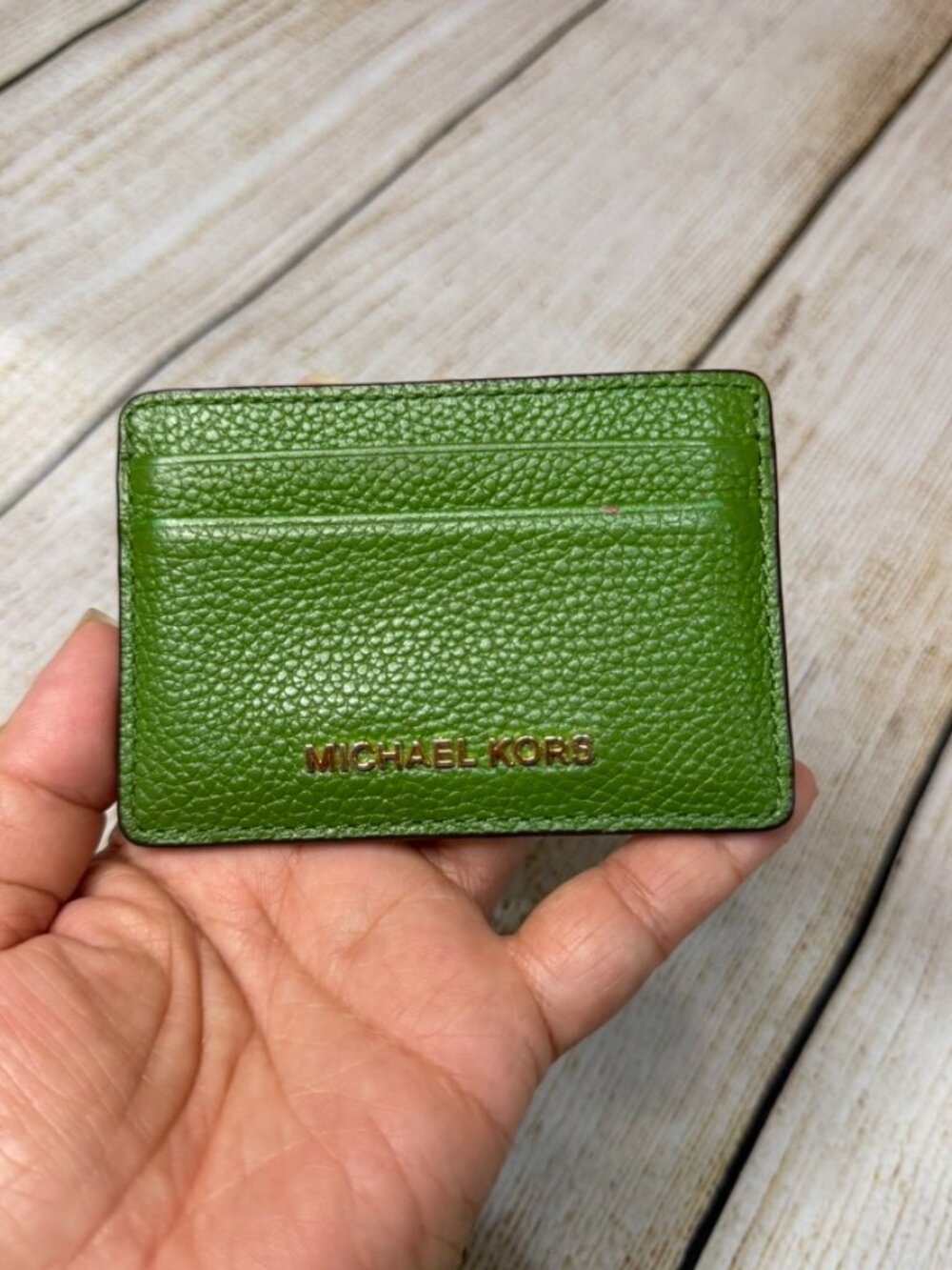Michael Kors Green Pebbled Leather Card Holder Wallet